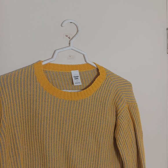 open edit womens ribbed crewneck sweater in a yellow and blue stripped size - Picture 2 of 5